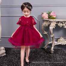 KLS015 Princess Performance Dress 4-16yrs Girls Pianon Dress Cap Sleeves Lace Flower Girls Tulle Hot Red Evening Party Dresses